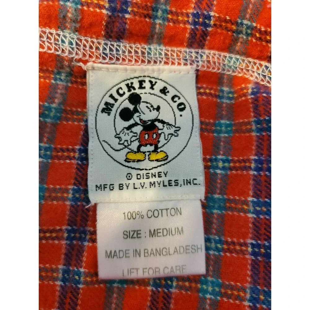 Vtg Disney Red Plaid Flannel Mickey Mouse Gown
